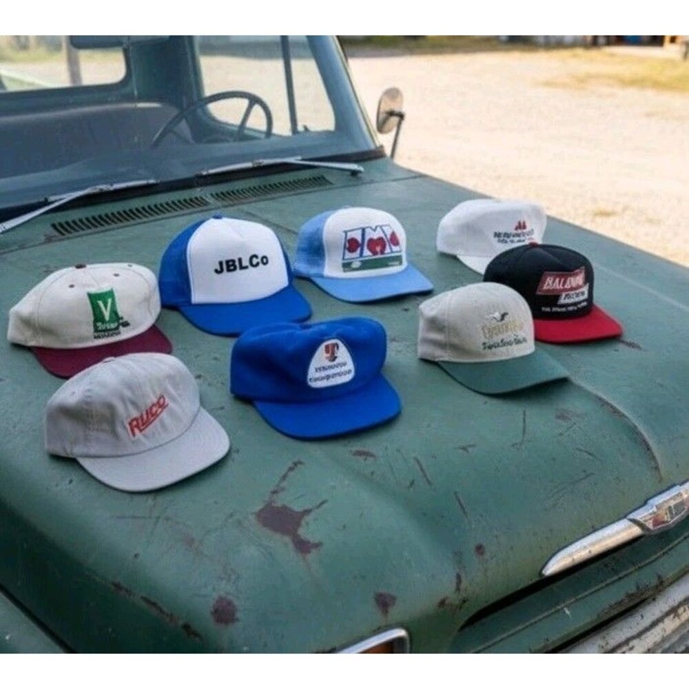 VTG 80s 90s Trucker Hat Lot 8pc Promotional Advertising Snapback Caps Lot